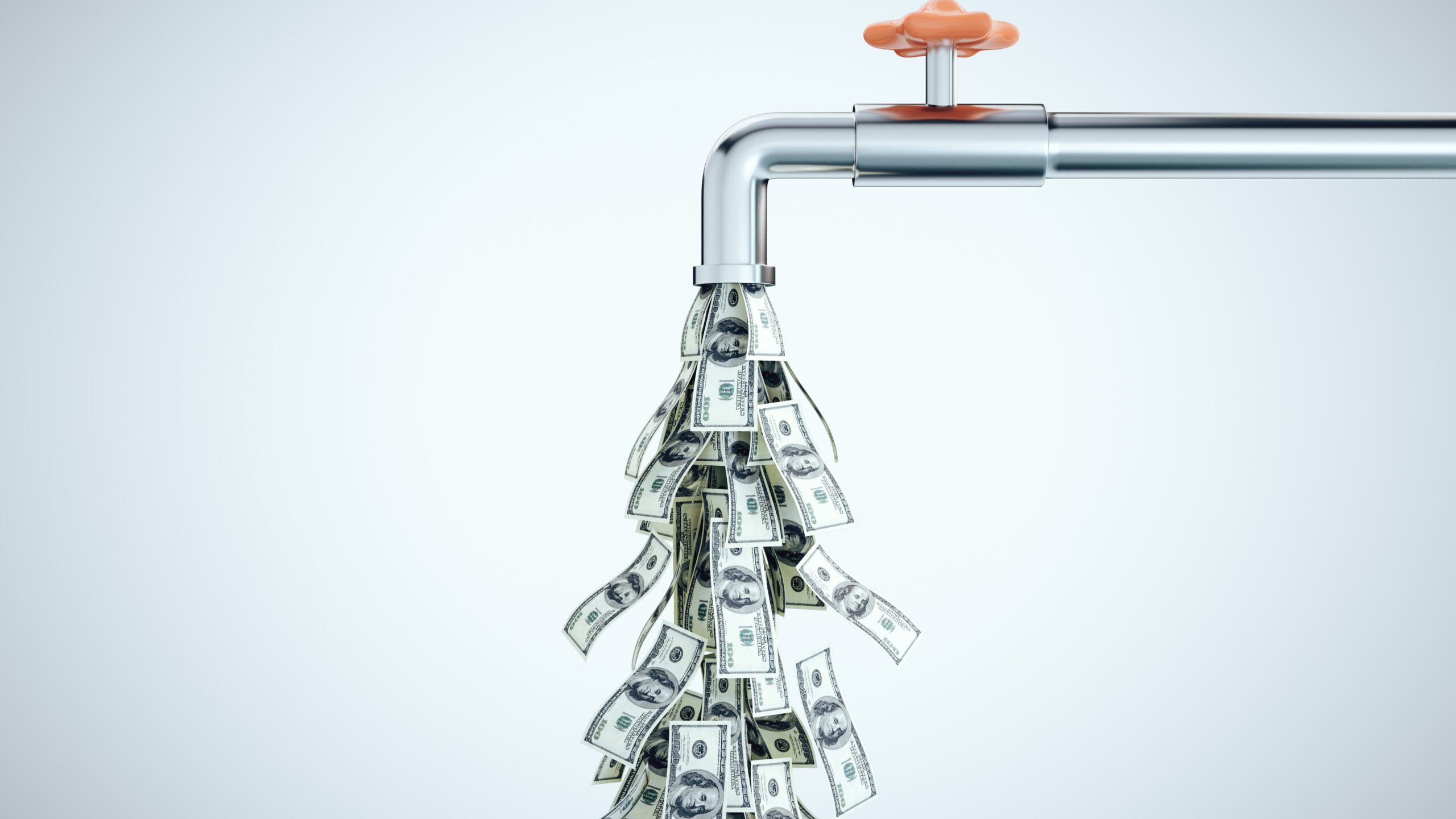 Faucet with $100 bills flowing out.